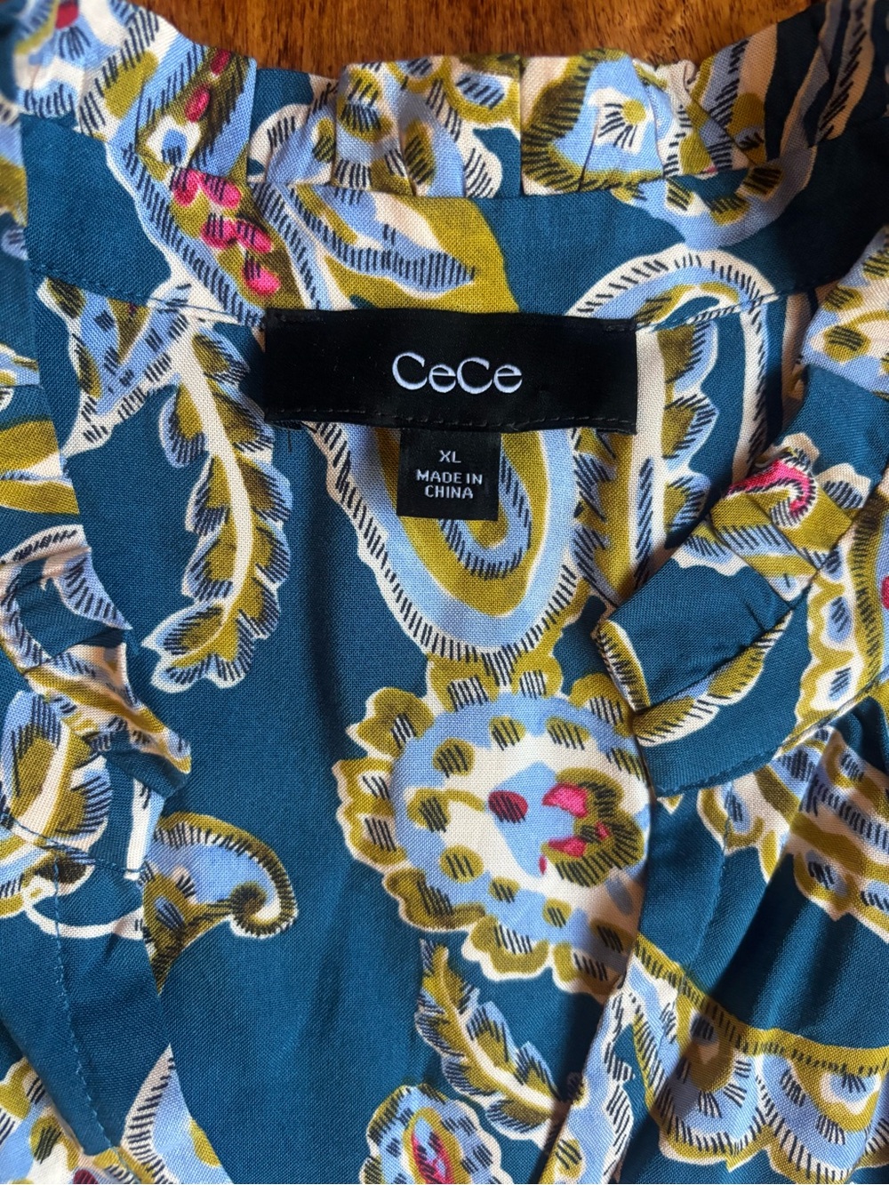 CeCe Teal Paisley Maxi Dress with Gold and Pink Accents - Picture 3 of 4